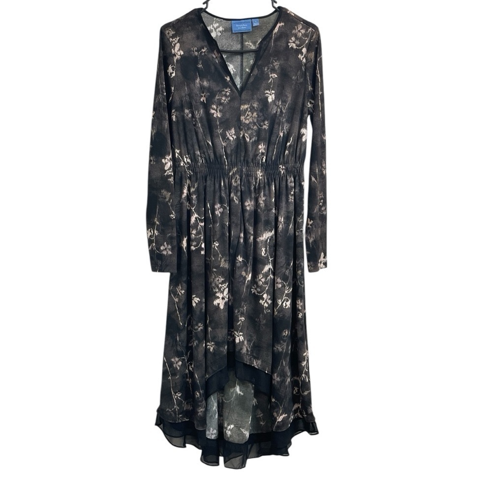Simply Vera Vera Wang Hi-Low Maxi Black Floral Dress Small Long Sleeve